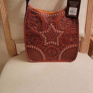 Leather carved Western Style purse.Natural leather .
